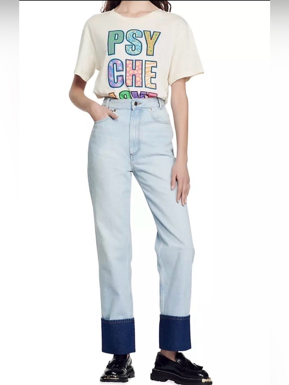Sandro Paris Lord High-Rise Straight Leg Cuffed Jeans NWT Women’s  EU SZ 36